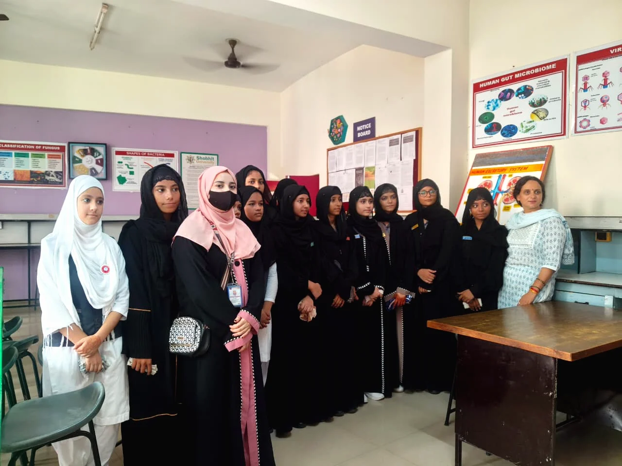 Students gathered in a classroom at S. Fatima Public School.